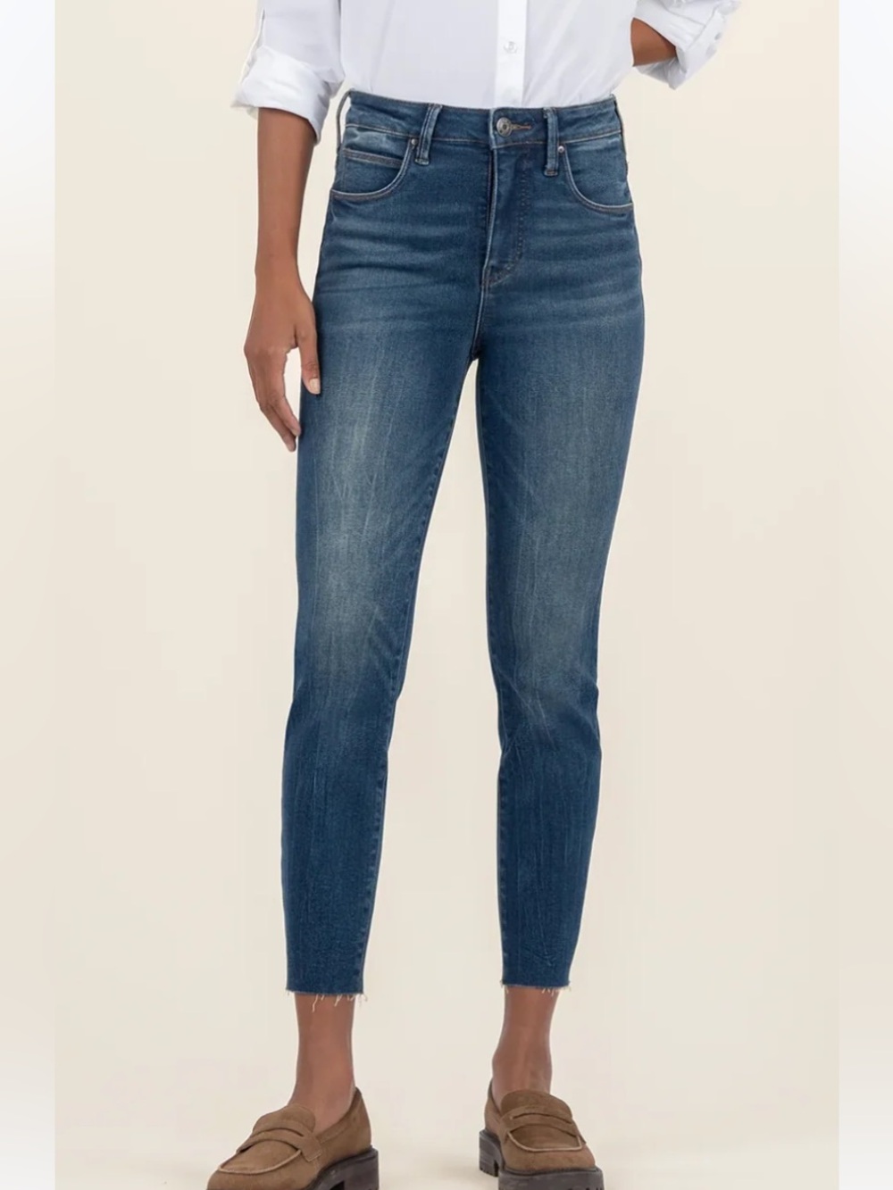 New Kut from the Kloth Charlize High-Rise FabAb Cigarette Leg Jeans Medium Wash